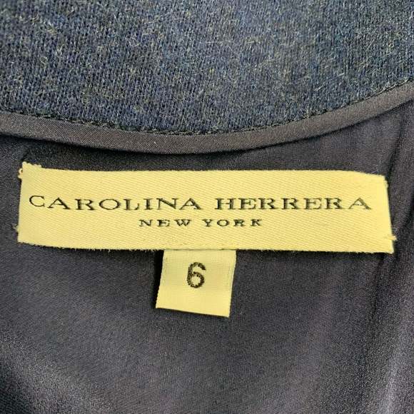 CAROLINA HERRERA Blue Multi Color Wool Beaded Back Zip Dress - Picture 6 of 8